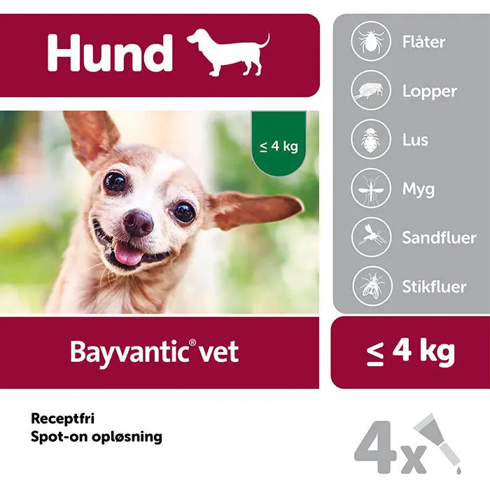 BAYVANTIC VET Flåt- & loppemiddel hund under 4 kg - 4x0,4ml