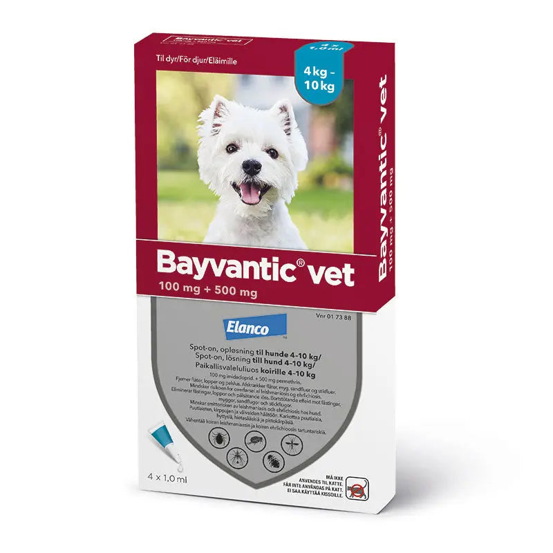 BAYVANTIC VET Flåt- & loppemiddel hund 4-10 kg - 4x1,0 ml