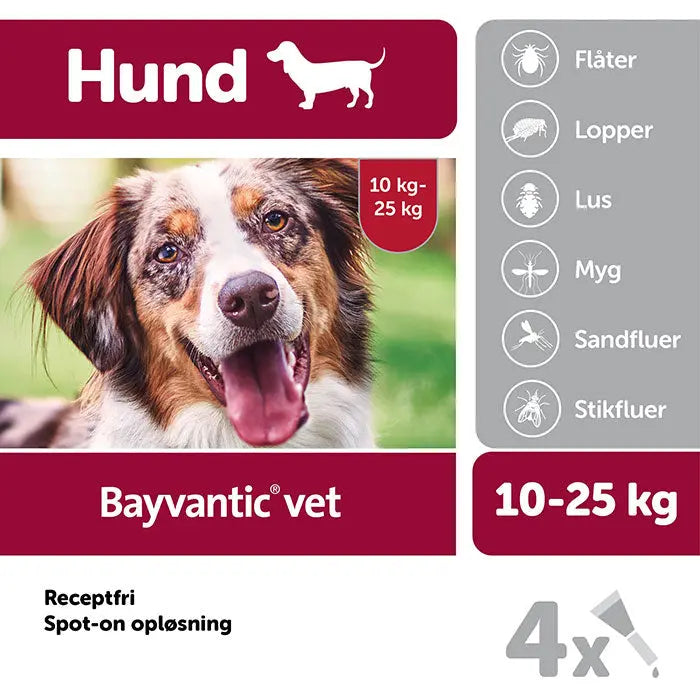BAYVANTIC VET Flåt- & loppemiddel hund 10-25 kg - 4x2,5 ml