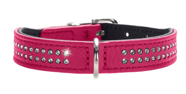 Læderhalsbånd 23-27 cm pink