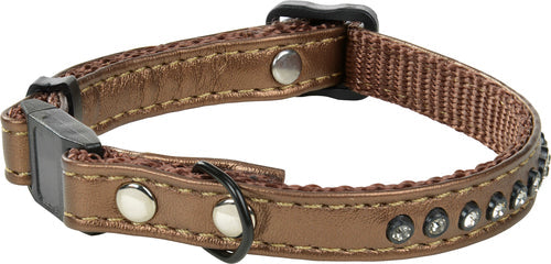 Kunstlæder halsbånd Strass 19-30 cm brun