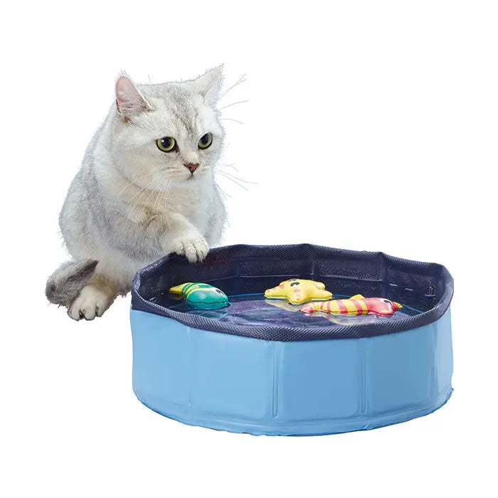 Badebassin til kat m/neopren legetøj, 30x10 cm