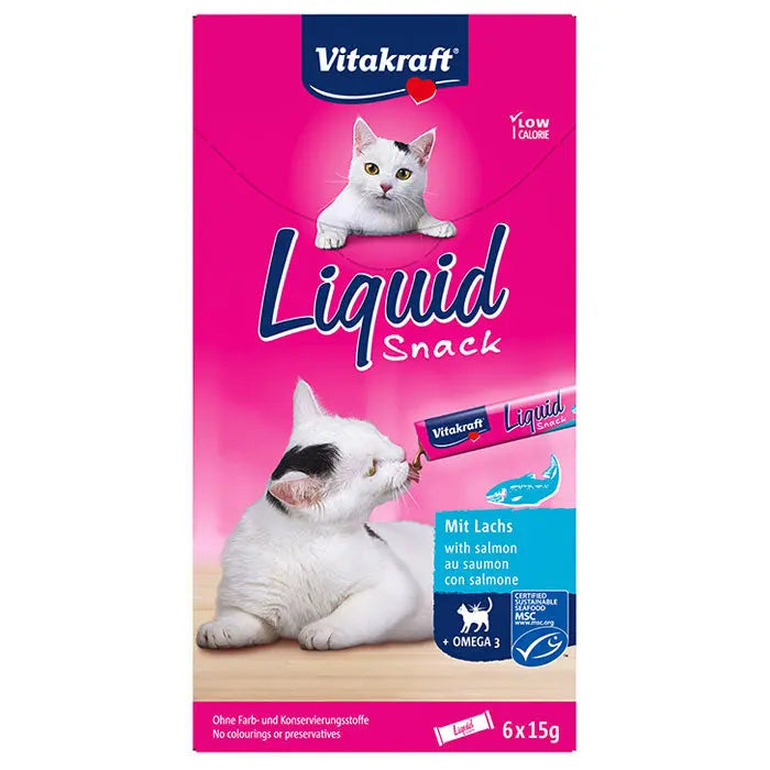 Cat liquid snack laks og omega 3, 6x15 g