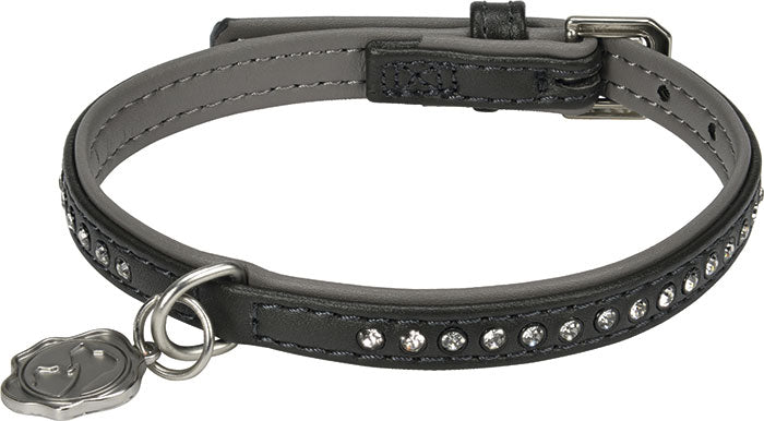 Kunstlæderhalsbånd Deluxe Rhinestones XXXS grå