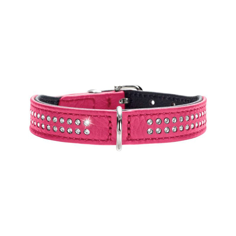 Læderhalsbånd Diamond Petit Pink